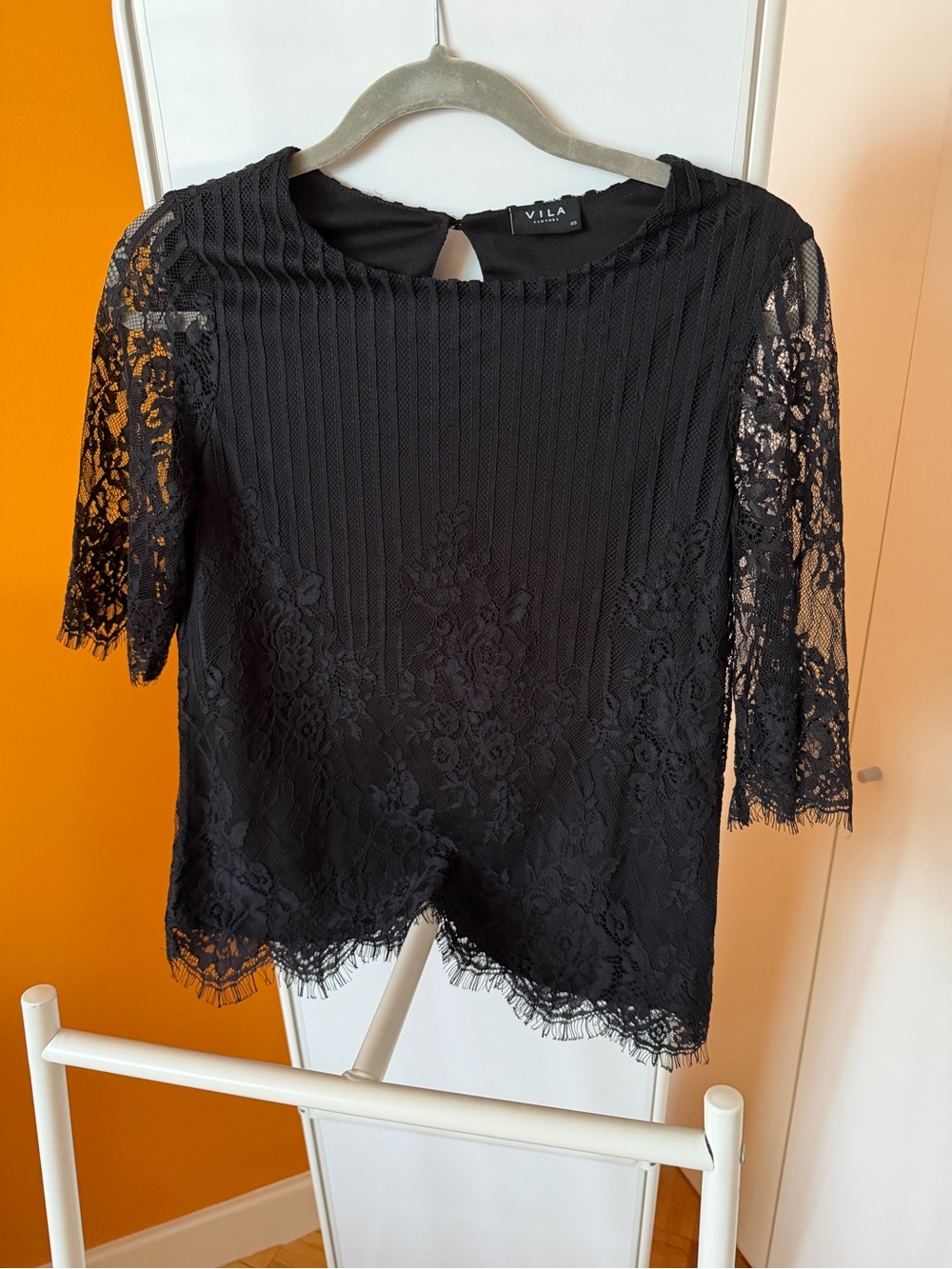 VILA Clothes black lace 3/4 sleeves top